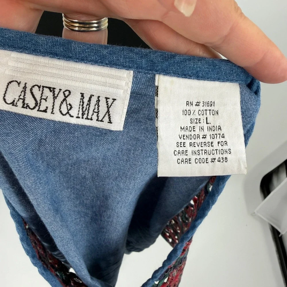 vintage Casey & Max Plaid Ribbon Lattice Denim Vest Large Cottagecore Western